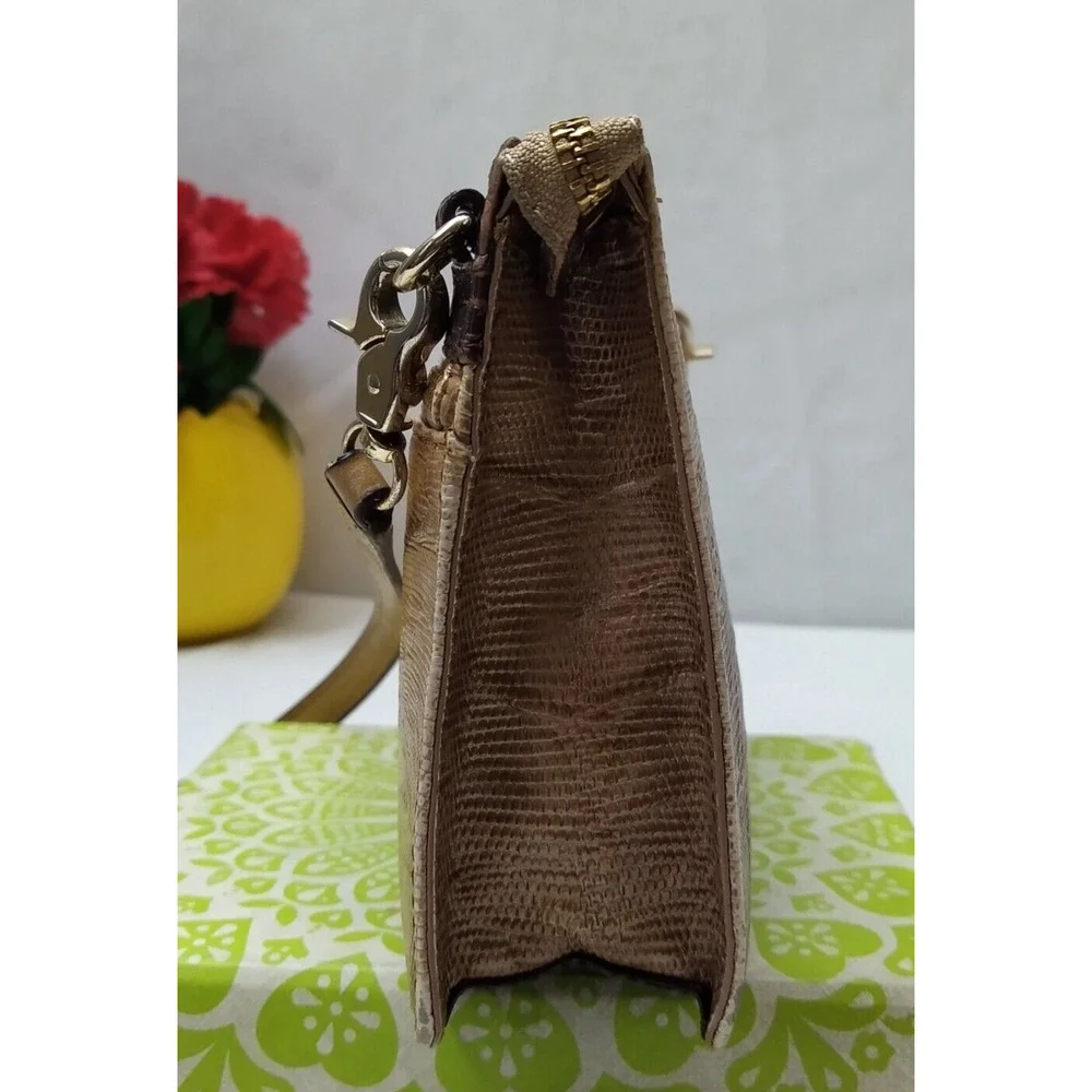 Brahmin Jillian Crossbody Croc Lizard Brown Cabana Leather Clutch Bag